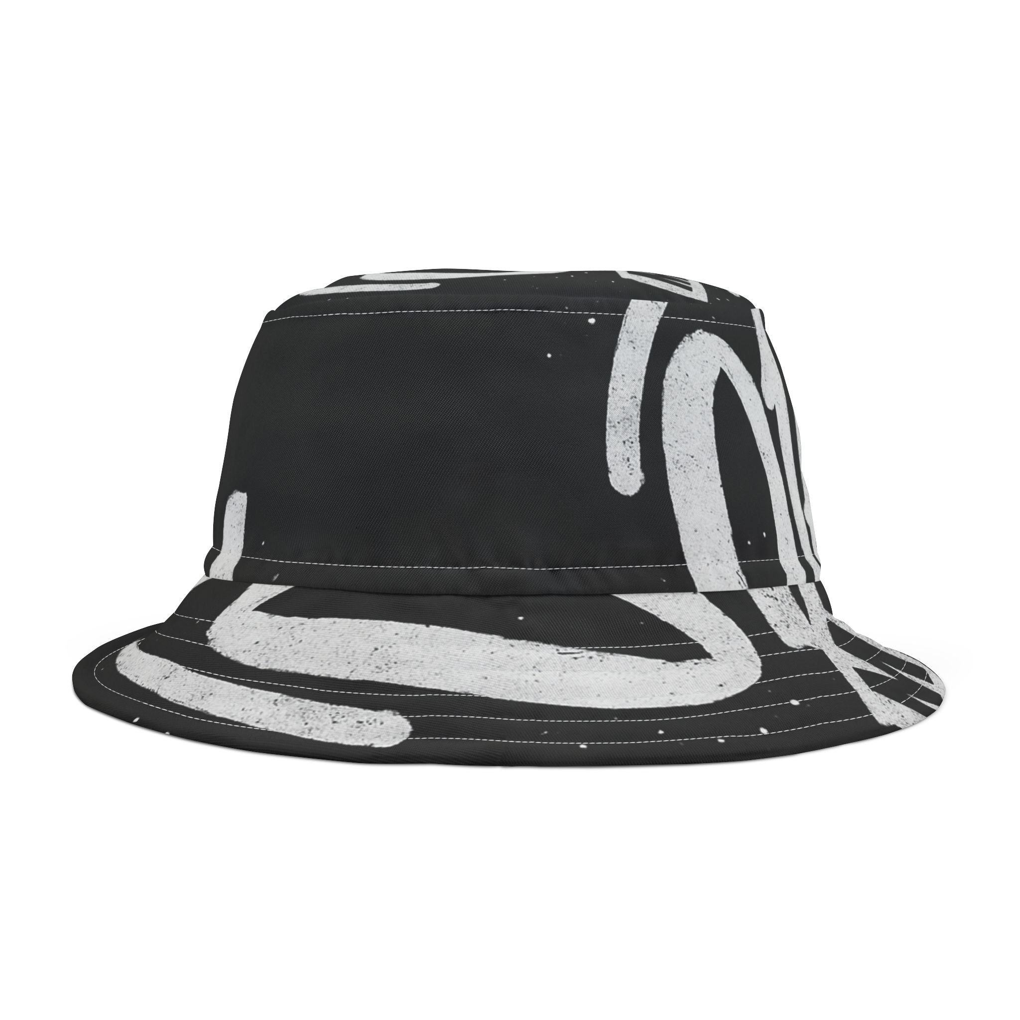 Stylish Black Graffiti Bucket Hat, Streetwear Hat for Trendsetters, Summer Accessories, Festival Gear, Gift for Him/Her