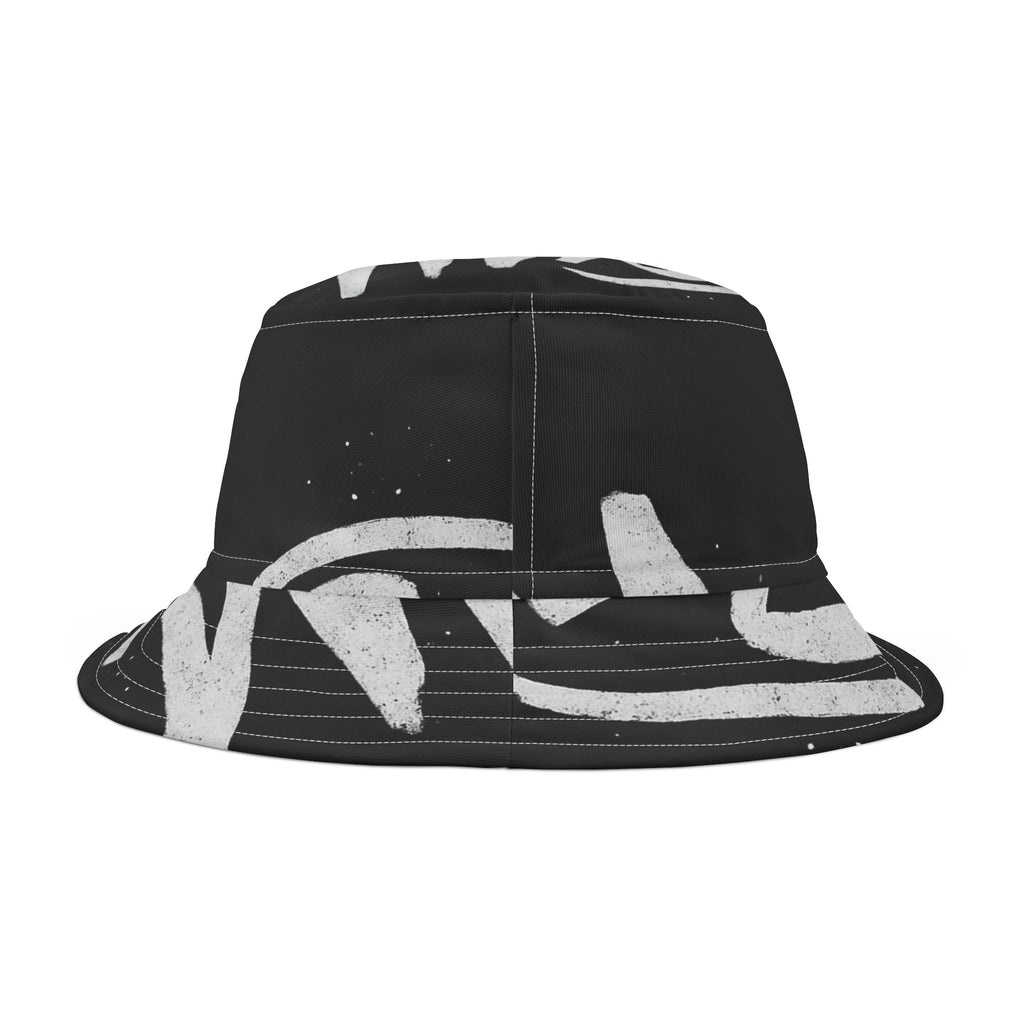 Stylish Black Graffiti Bucket Hat, Streetwear Hat for Trendsetters, Summer Accessories, Festival Gear, Gift for Him/Her