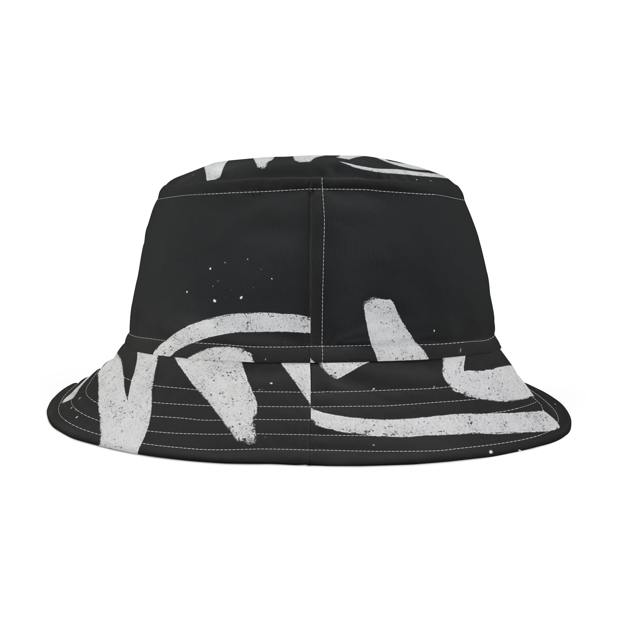 Stylish Black Graffiti Bucket Hat, Streetwear Hat for Trendsetters, Summer Accessories, Festival Gear, Gift for Him/Her