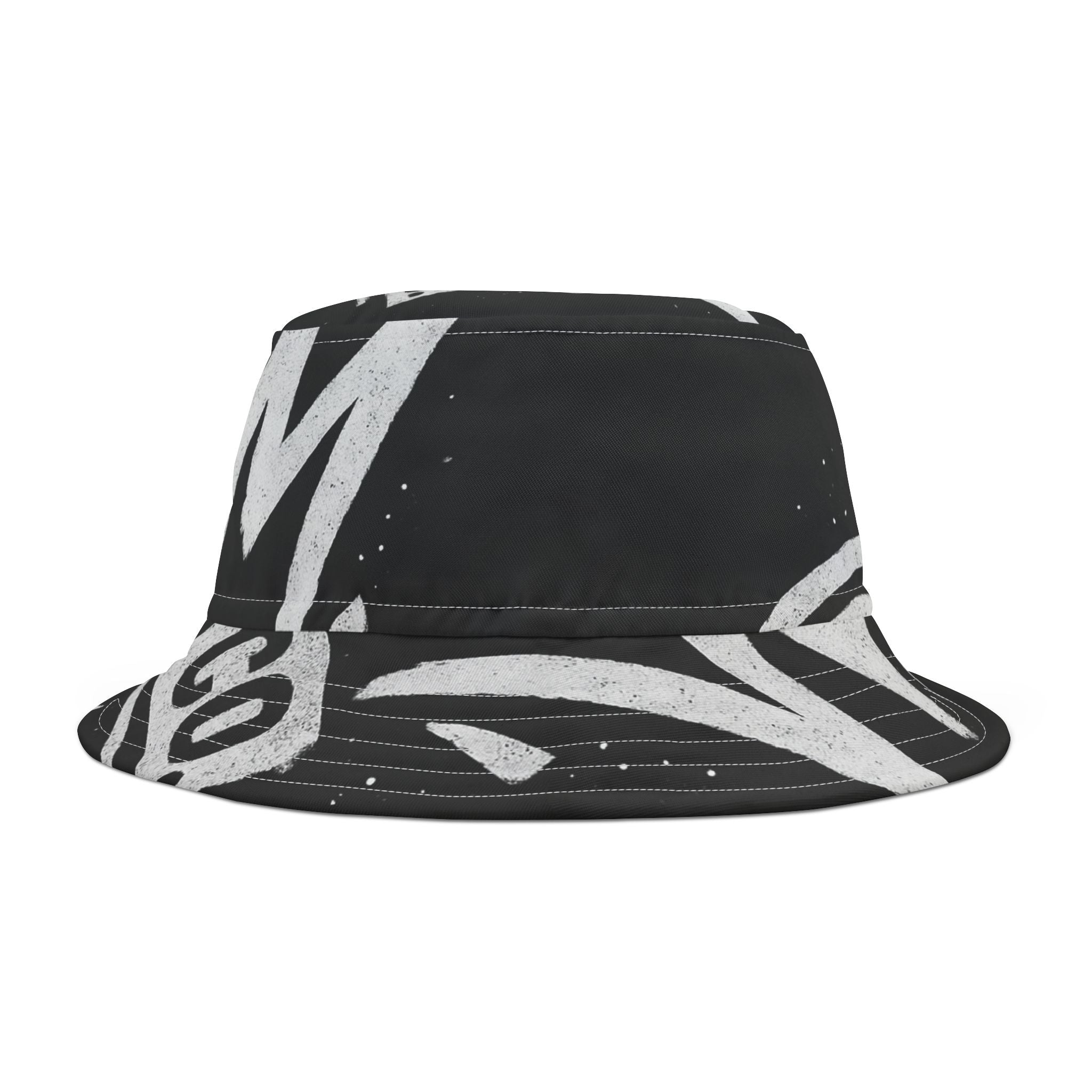 Stylish Black Graffiti Bucket Hat, Streetwear Hat for Trendsetters, Summer Accessories, Festival Gear, Gift for Him/Her