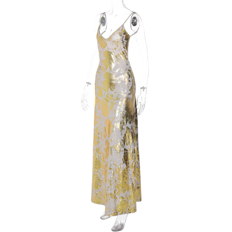 Backless Bronzing Sling Dress