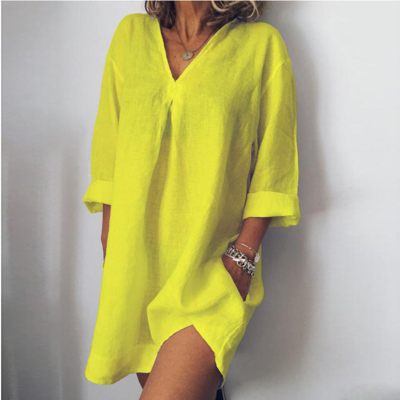 V-neck Three-point Sleeve Dress