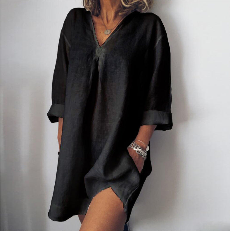V-neck Three-point Sleeve Dress